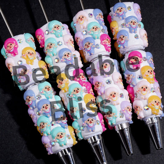 Beadable Clay Pens with AB Rhinestones and Monkey Doll in Macaron Colors