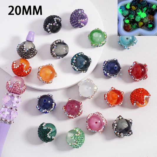 Clay Acrylic Beads Luminous Glitter Sugar Core Inside Shiny AB Rhinestones Cute Flower Multi-Color 20MM