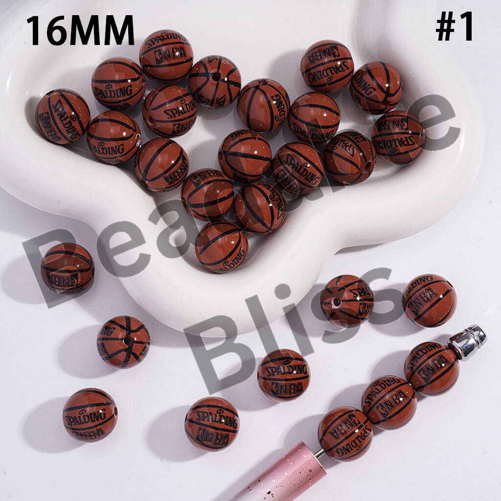 Acrylic Beads for Bracelets Brown Basketball Sports Series, Dark and Bright, 16MM