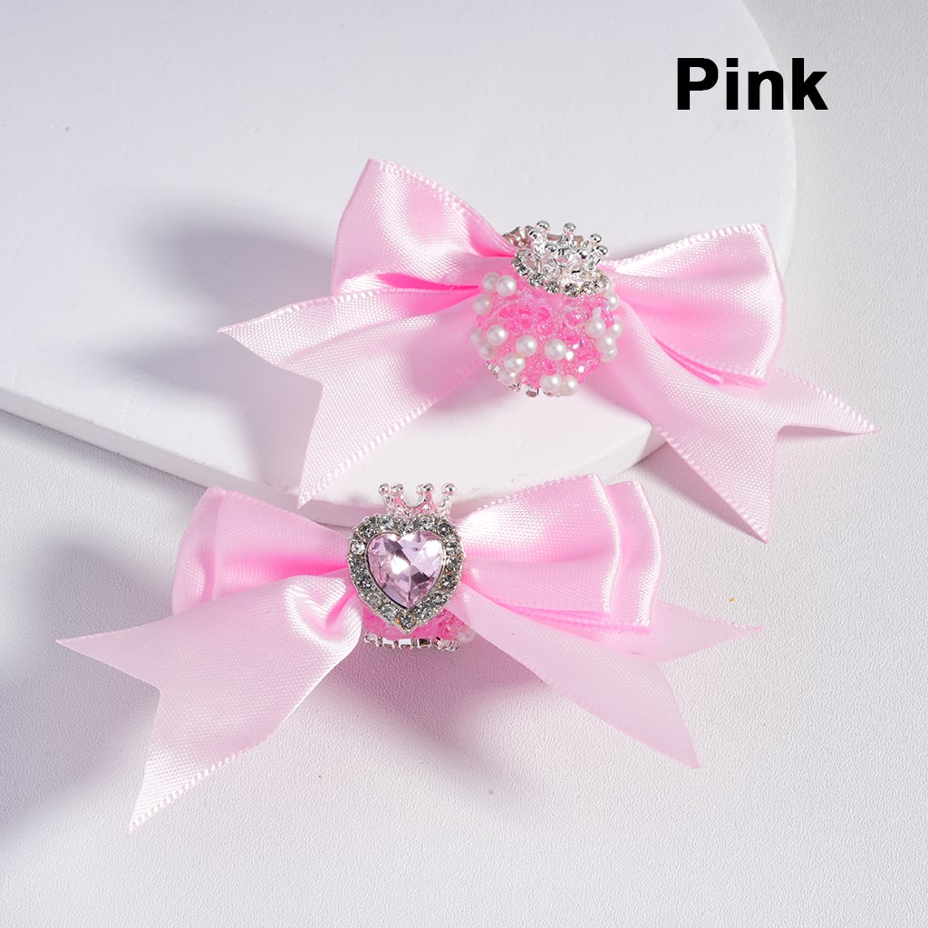 Large Fabric Bowknot with Heart Shape Shiny Rhinestones White Pearls Silver Alloy Crown Acrylic Beads in Solid Color (The Bowknot is around 65MM Wide)