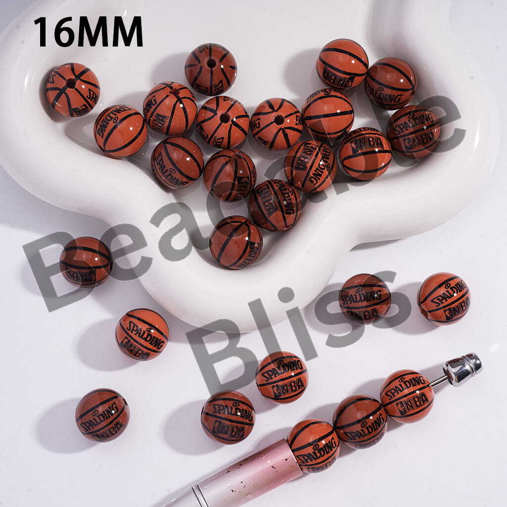 Acrylic Beads for Bracelets Brown Basketball Sports Series, Dark and Bright, 16MM