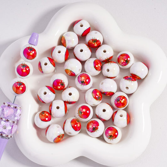 Acrylic Beads UV Coating Red Tomatoes Prints 16MM
