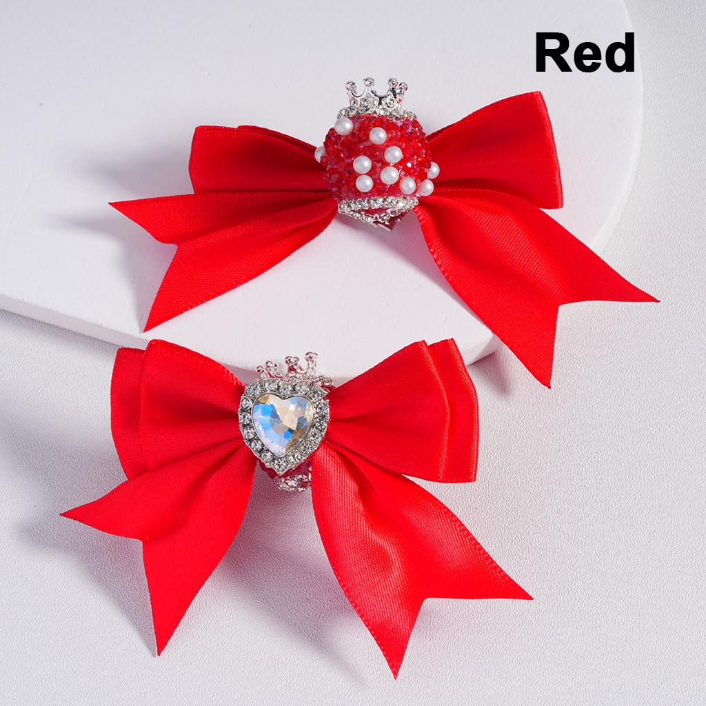Large Fabric Bowknot with Heart Shape Shiny Rhinestones White Pearls Silver Alloy Crown Acrylic Beads in Solid Color (The Bowknot is around 65MM Wide)
