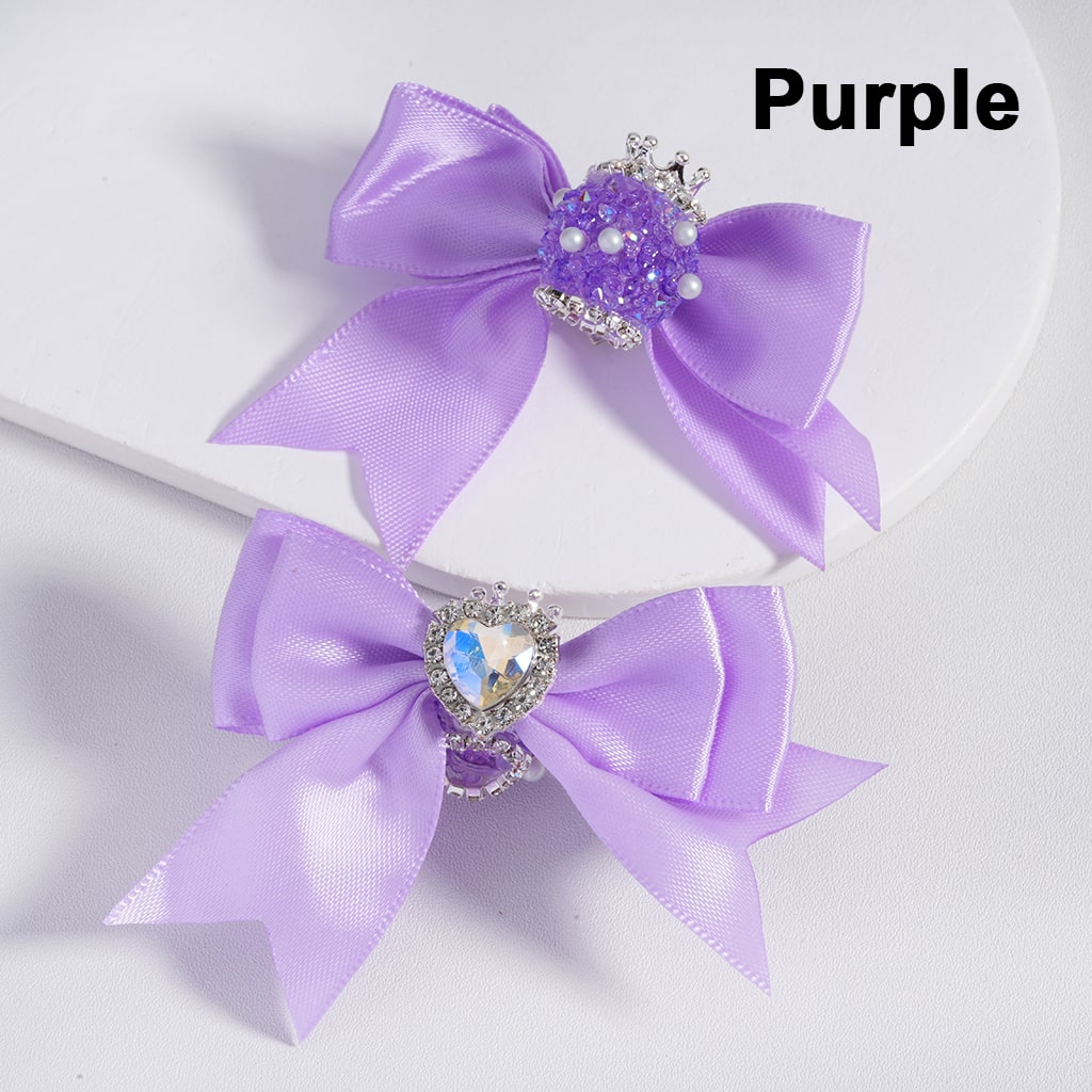 Large Fabric Bowknot with Heart Shape Shiny Rhinestones White Pearls Silver Alloy Crown Acrylic Beads in Solid Color (The Bowknot is around 65MM Wide)