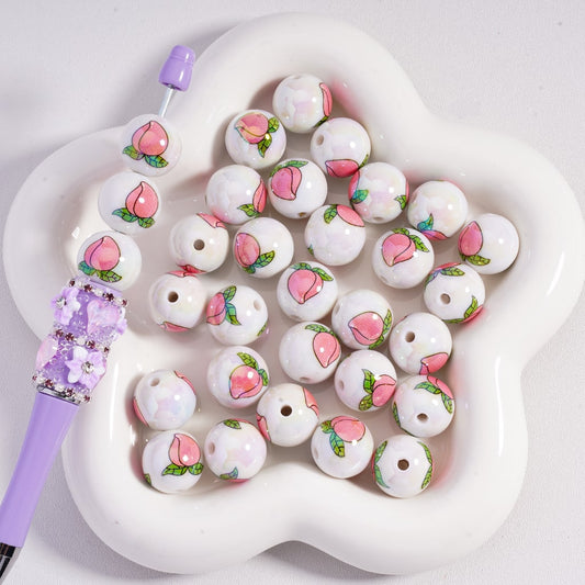 Acrylic Beads UV Coating Pink Peach Prints 16MM