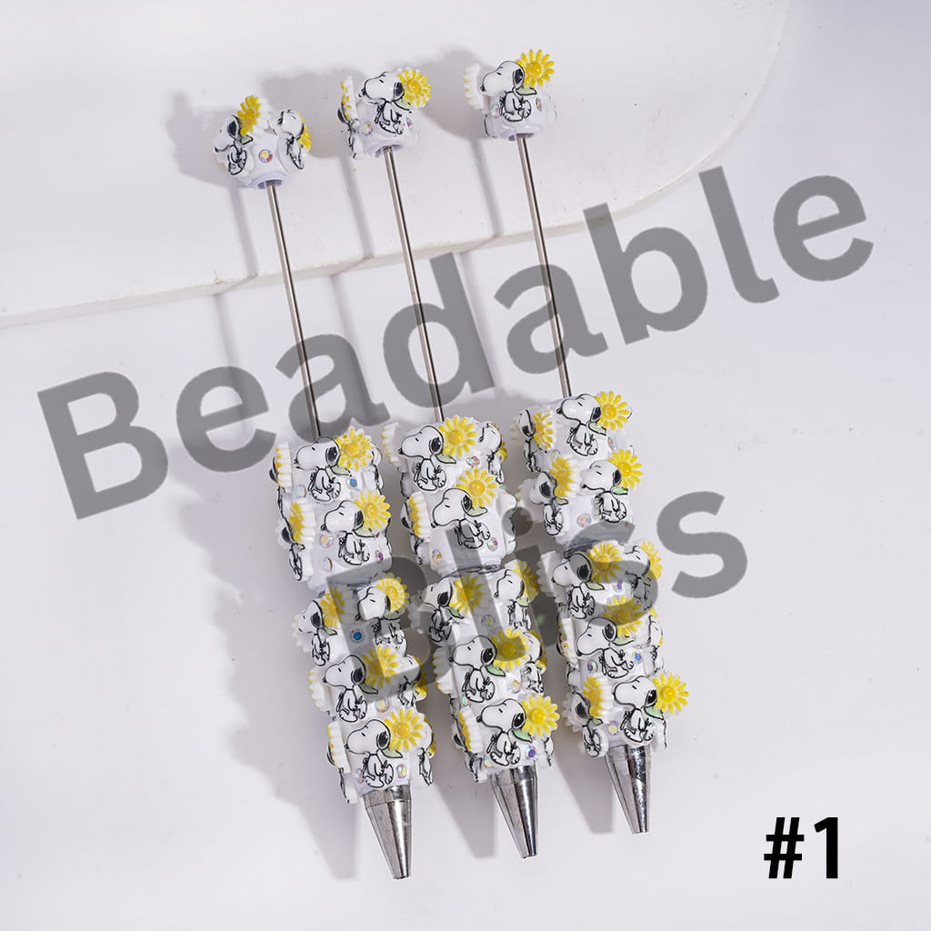 Beadable Clay Pens with Classic Animation Beagle Dog Character, AB Rhinestones and White Pearl