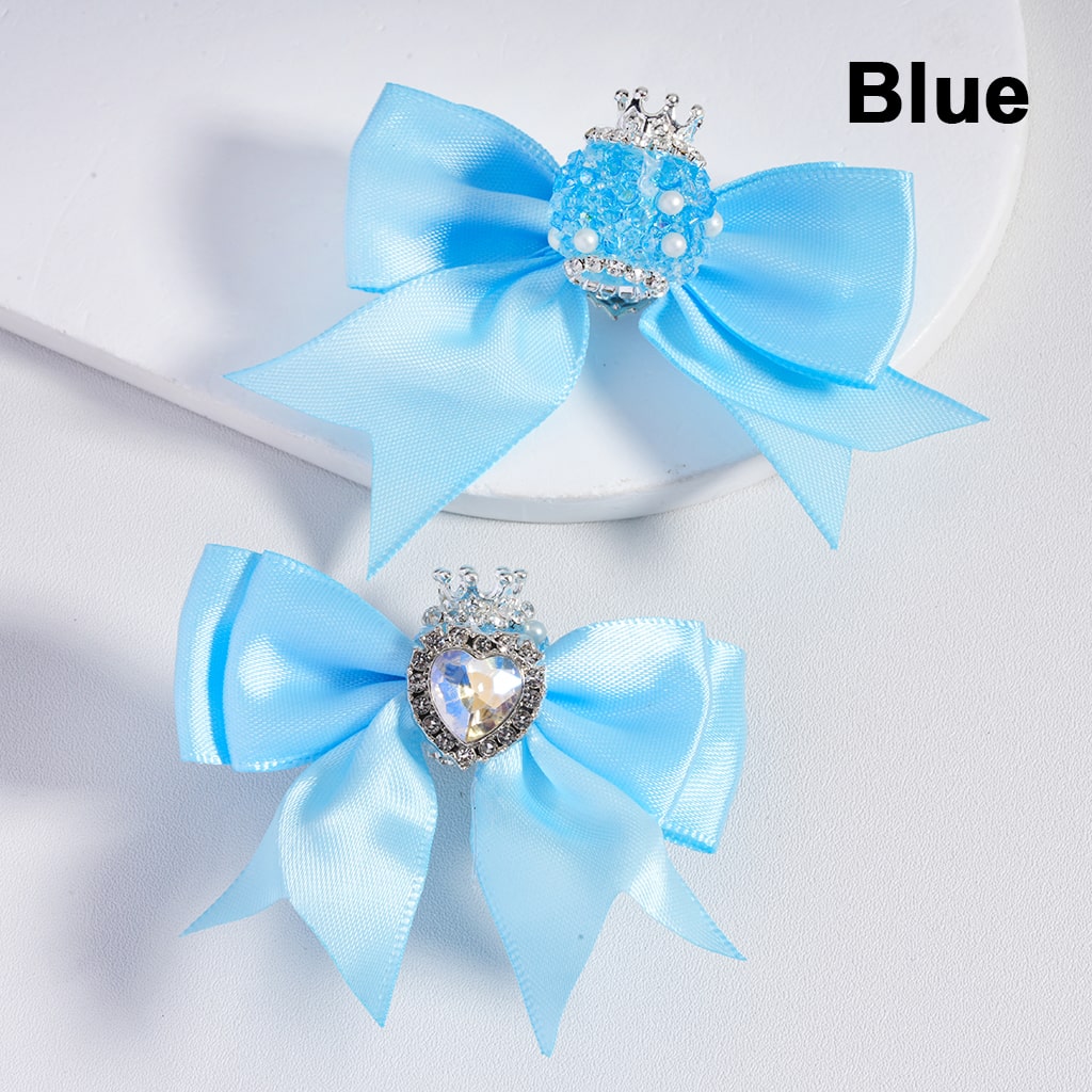 Large Fabric Bowknot with Heart Shape Shiny Rhinestones White Pearls Silver Alloy Crown Acrylic Beads in Solid Color (The Bowknot is around 65MM Wide)