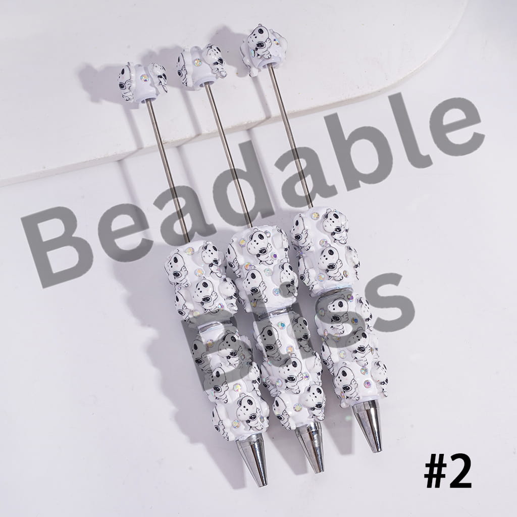 Beadable Clay Pens with Classic Animation Beagle Dog Character, AB Rhinestones and White Pearl