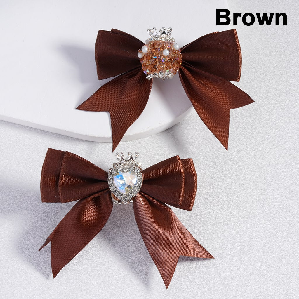 Large Fabric Bowknot with Heart Shape Shiny Rhinestones White Pearls Silver Alloy Crown Acrylic Beads in Solid Color (The Bowknot is around 65MM Wide)