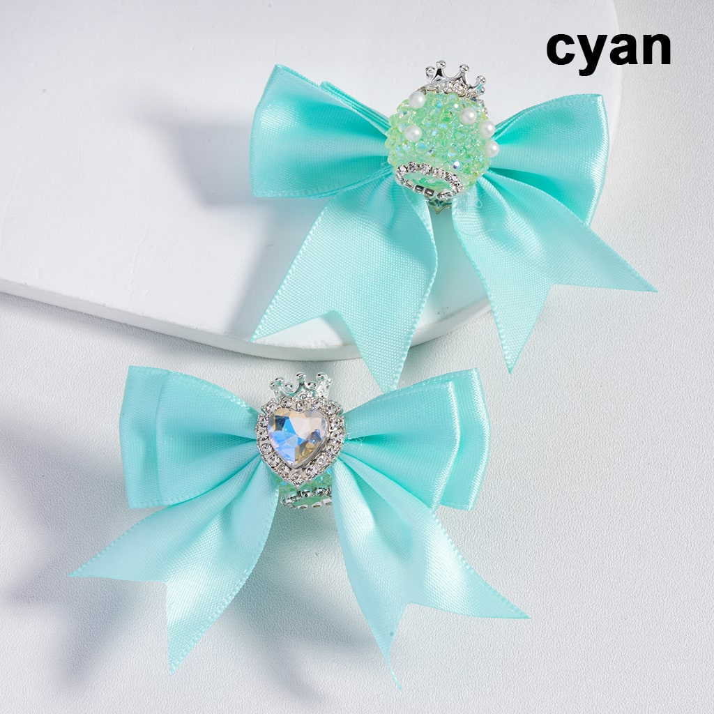 Large Fabric Bowknot with Heart Shape Shiny Rhinestones White Pearls Silver Alloy Crown Acrylic Beads in Solid Color (The Bowknot is around 65MM Wide)