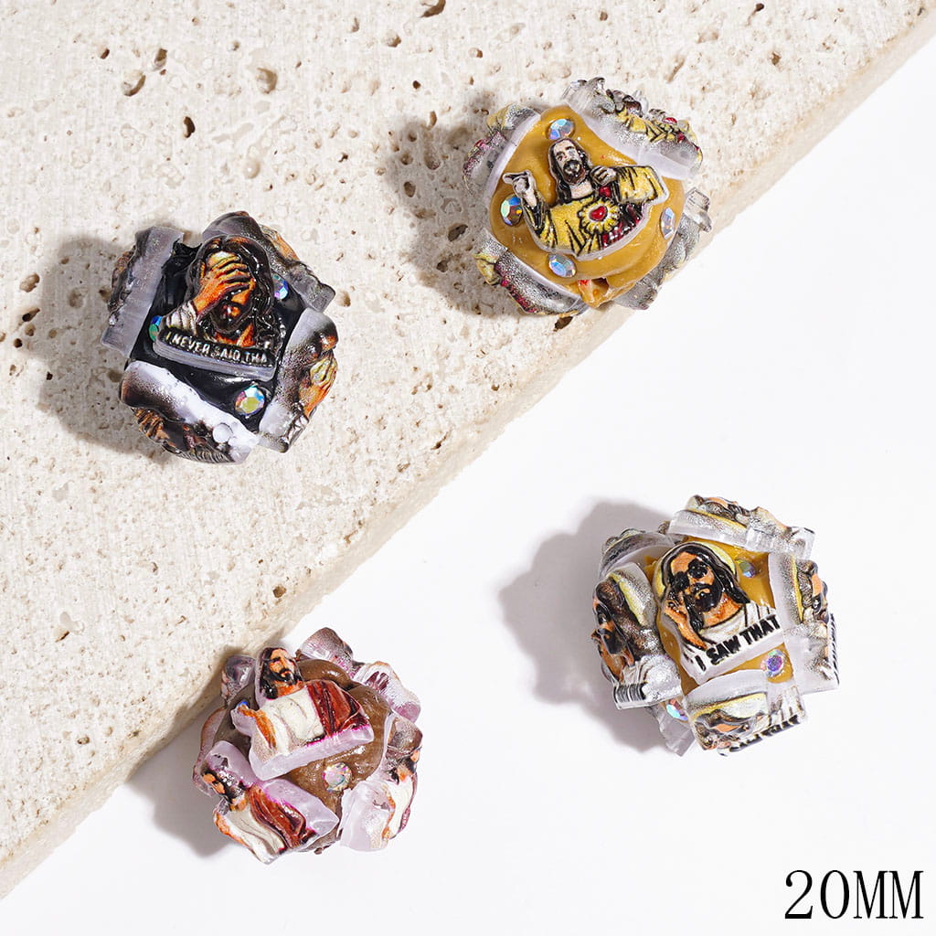 20MM - Various Style Christianity Jesus and AB Rhinestones Clay Beads, Random Mix