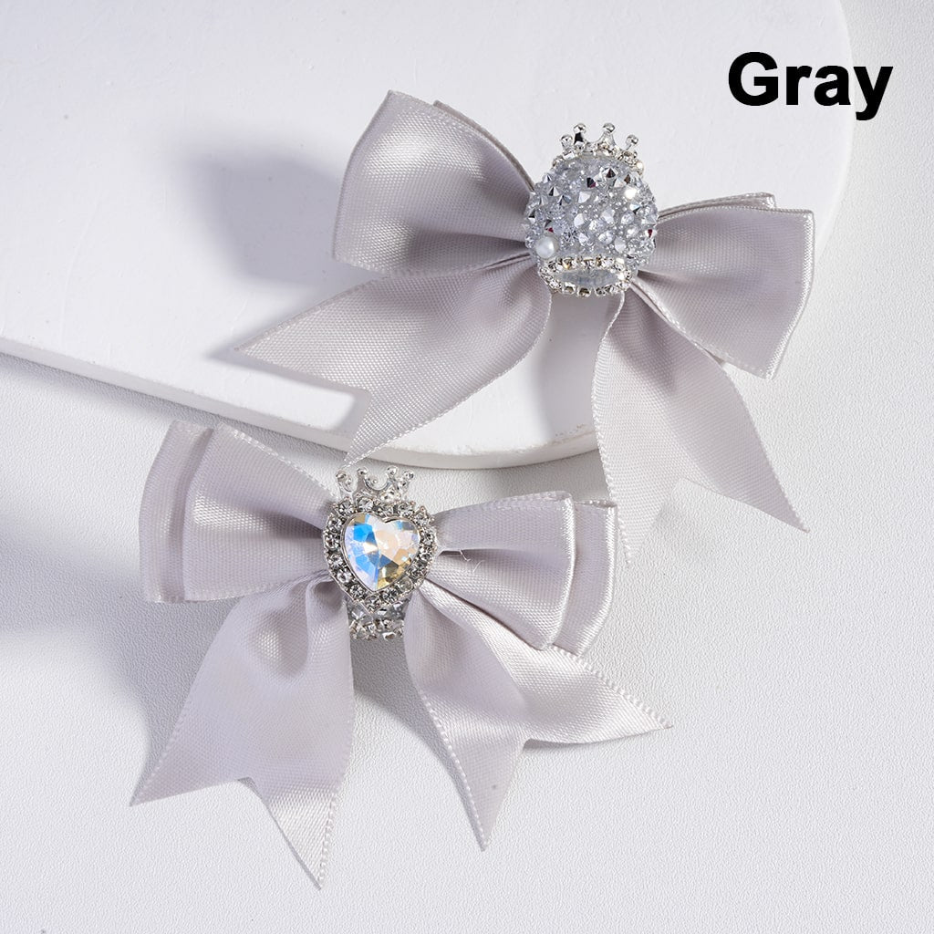 Large Fabric Bowknot with Heart Shape Shiny Rhinestones White Pearls Silver Alloy Crown Acrylic Beads in Solid Color (The Bowknot is around 65MM Wide)