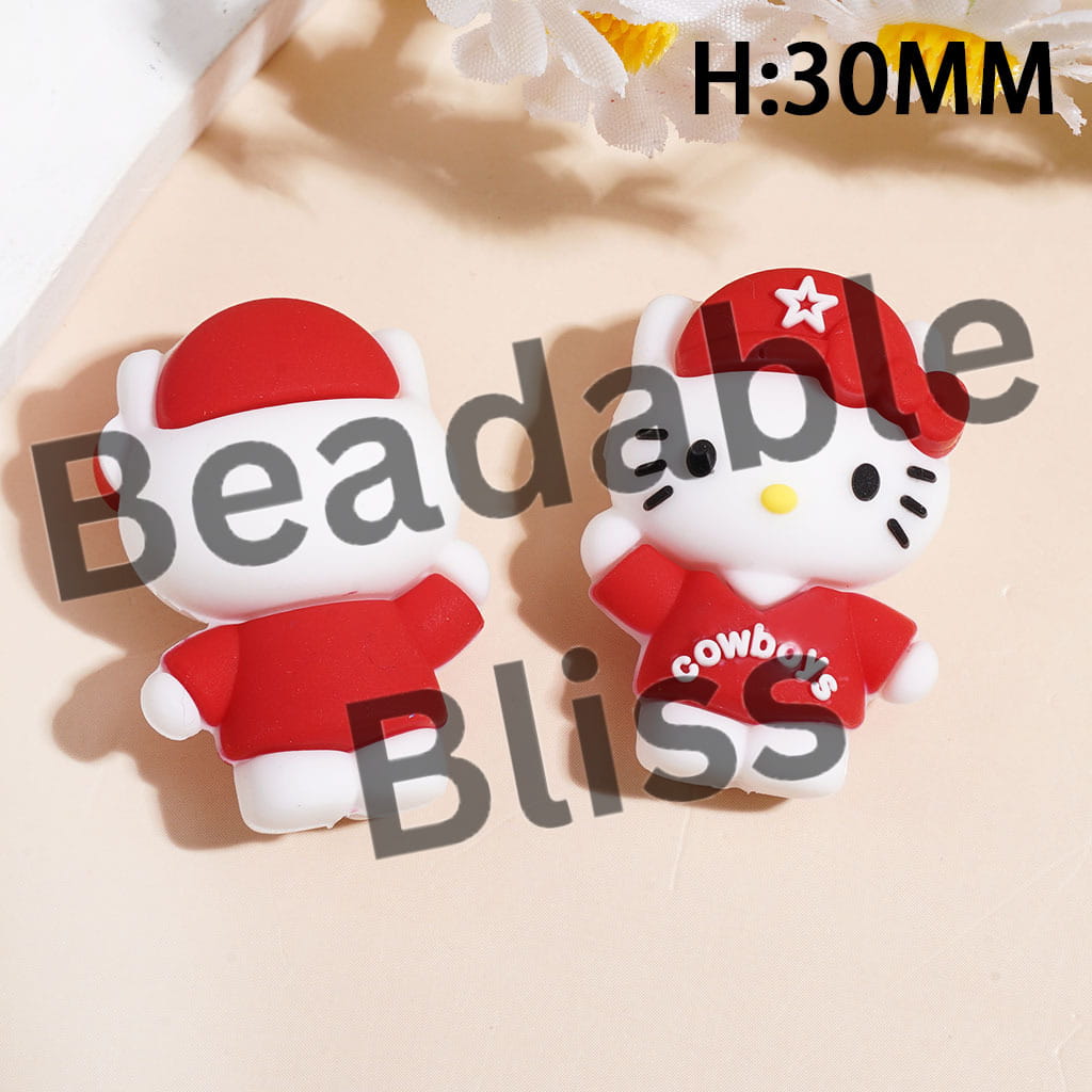 3D Cute Cat Character Wearing America Football Cap with Star Silicone Focal Beads Multi Colors