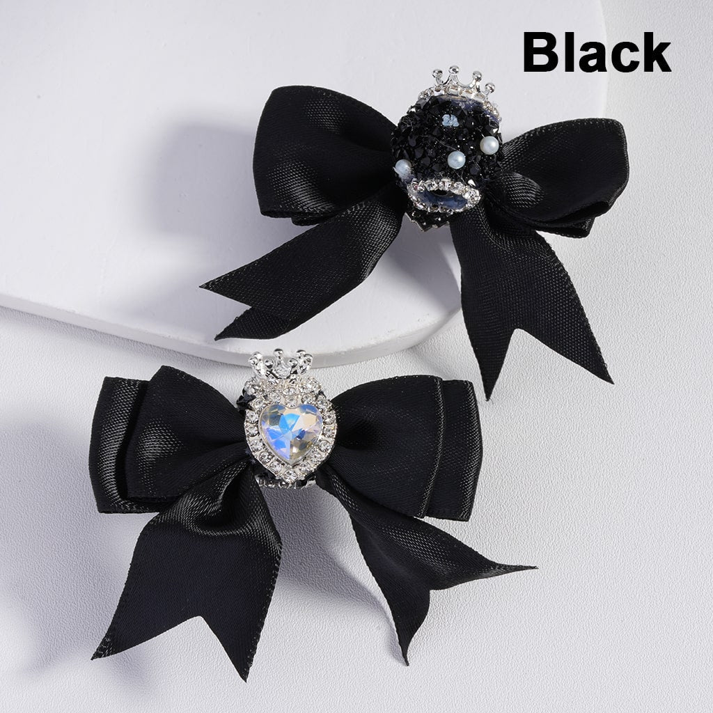 Large Fabric Bowknot with Heart Shape Shiny Rhinestones White Pearls Silver Alloy Crown Acrylic Beads in Solid Color (The Bowknot is around 65MM Wide)