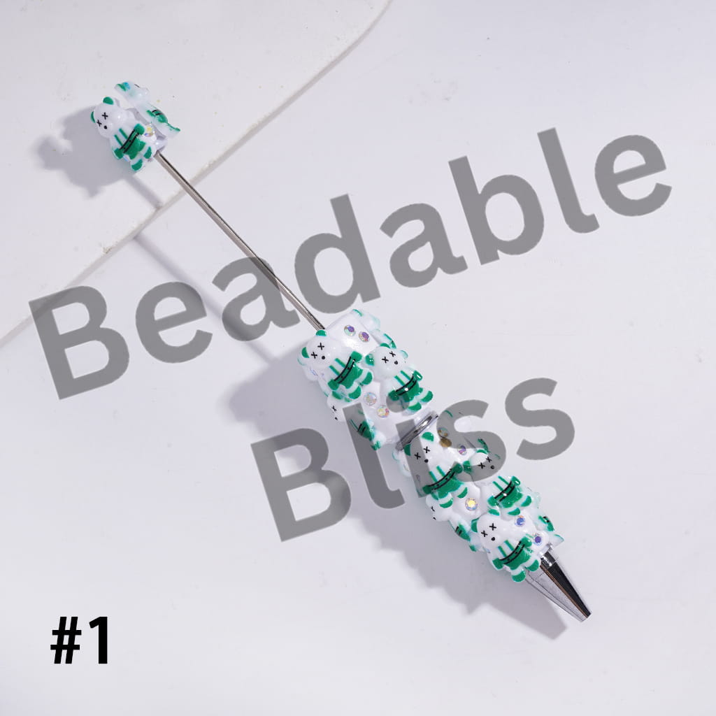 Beadable Clay Pens with Violent Bear, AB Rhinestones and White Pearl