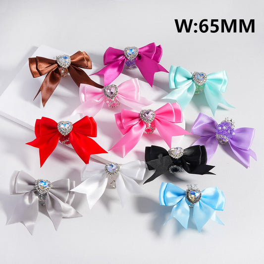 Large Fabric Bowknot with Heart Shape Shiny Rhinestones White Pearls Silver Alloy Crown Acrylic Beads in Solid Color (The Bowknot is around 65MM Wide)