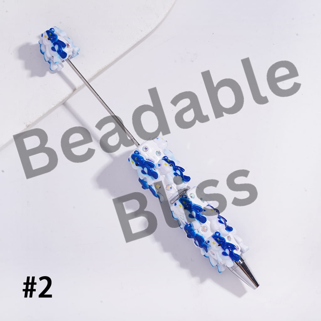 Beadable Clay Pens with Violent Bear, AB Rhinestones and White Pearl