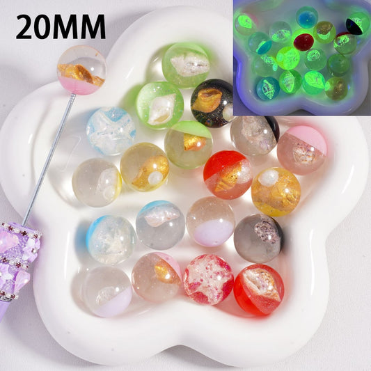 Acrylic Beads Luminous Cute Shiny Glitter Shells Pearls Inside Multi-Color 20MM, Random Mix