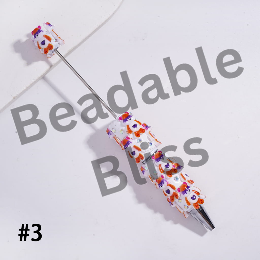 Beadable Clay Pens with Violent Bear, AB Rhinestones and White Pearl