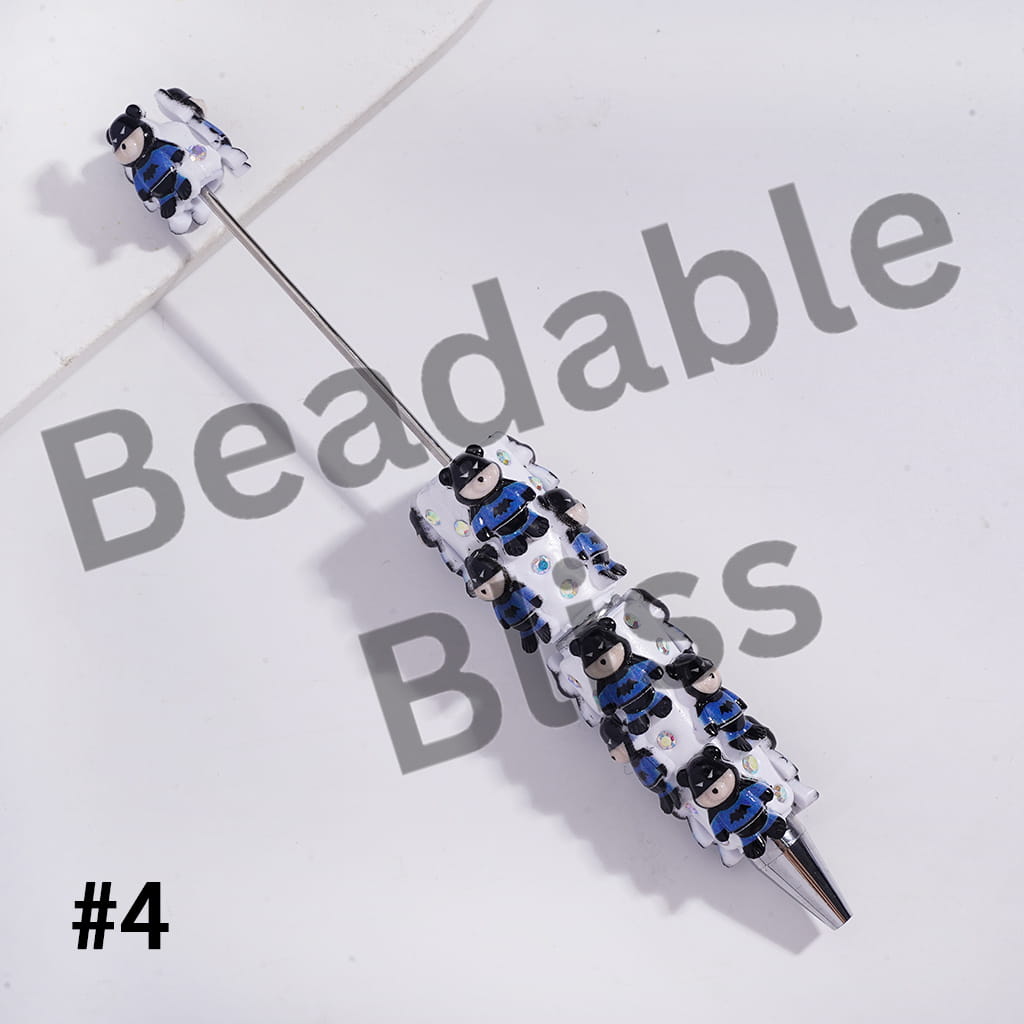 Beadable Clay Pens with Violent Bear, AB Rhinestones and White Pearl