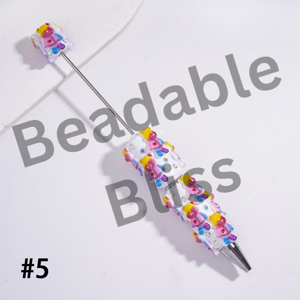 Beadable Clay Pens with Violent Bear, AB Rhinestones and White Pearl