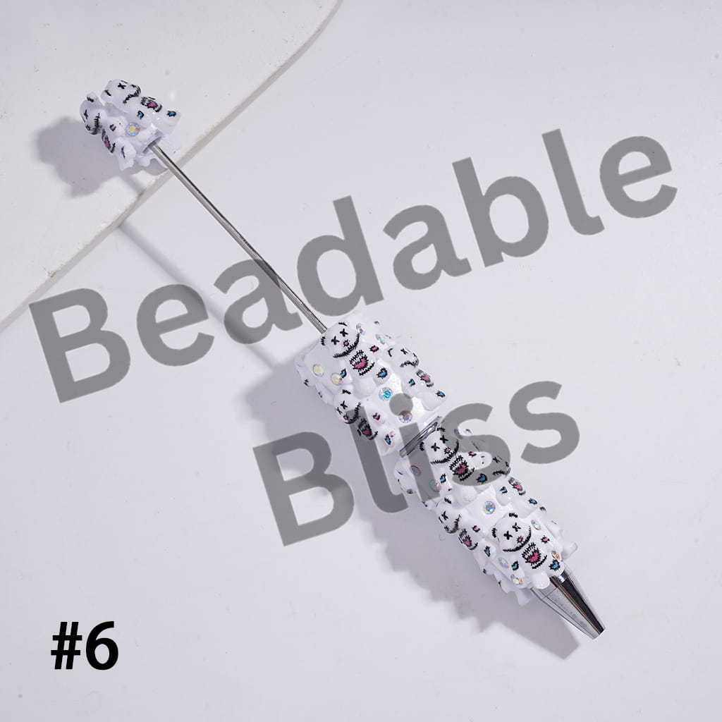Beadable Clay Pens with Violent Bear, AB Rhinestones and White Pearl
