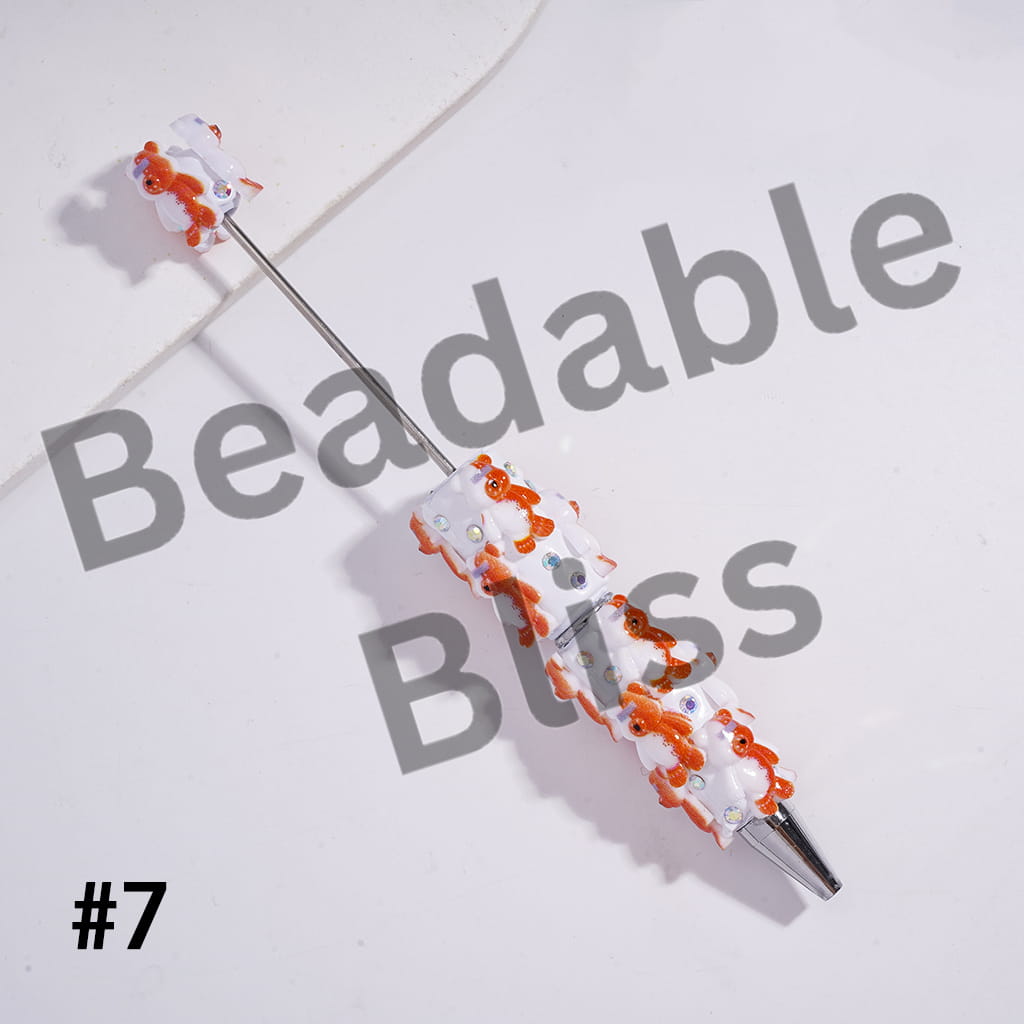 Beadable Clay Pens with Violent Bear, AB Rhinestones and White Pearl
