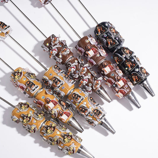 Various Style Christianity Jesus and AB Rhinestones Beadable Clay Pens