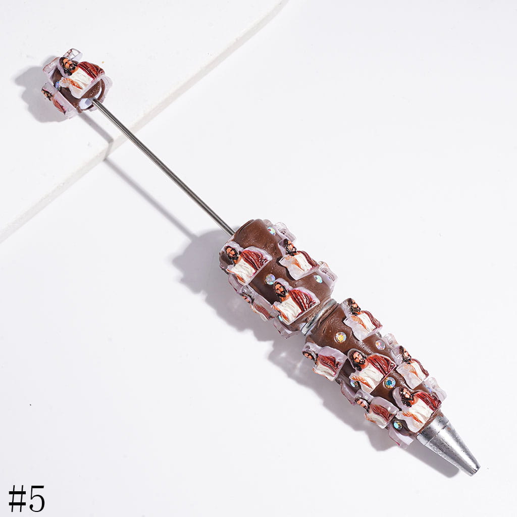 Various Style Christianity Jesus and AB Rhinestones Beadable Clay Pens