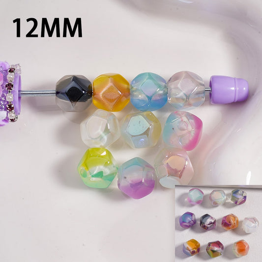 Acrylic Beads UV Coating Color Changing  Multi-Faceted Double Color 12MM, Random Mix