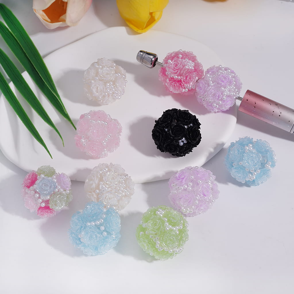 Bling Bling Luminous Mini Cute Flowers White Pearls Clear Round Acrylic Beads in Solid Color, Around 24MM, Please Read the Description