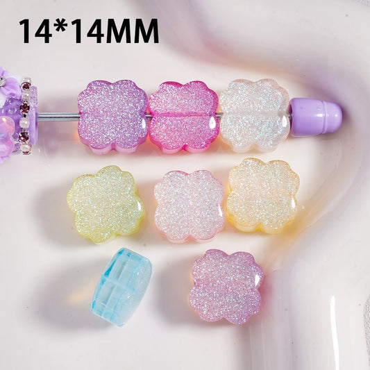 Acrylic Beads Shiny Glitter Four Leaf Clover Multi-Color 14*14MM, Random Mix