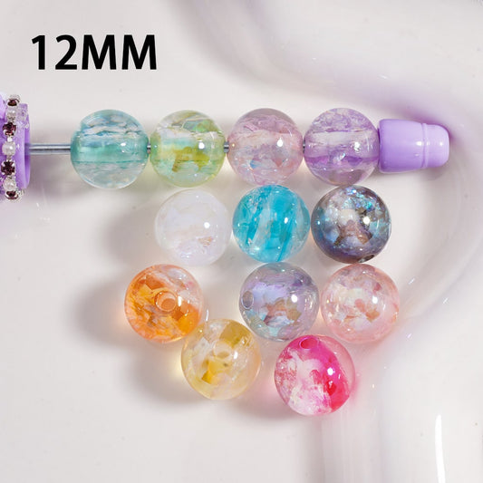 Acrylic Beads Mini Shiny Candy Paper Inside Translucent Multi-Color 12MM, Random Mix