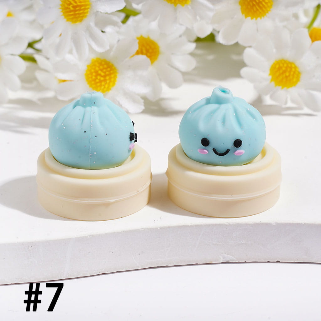 3D Smiling Dumpling with Silver Glitter on Steamer Basket Silicone Focal Beads Multi Colors