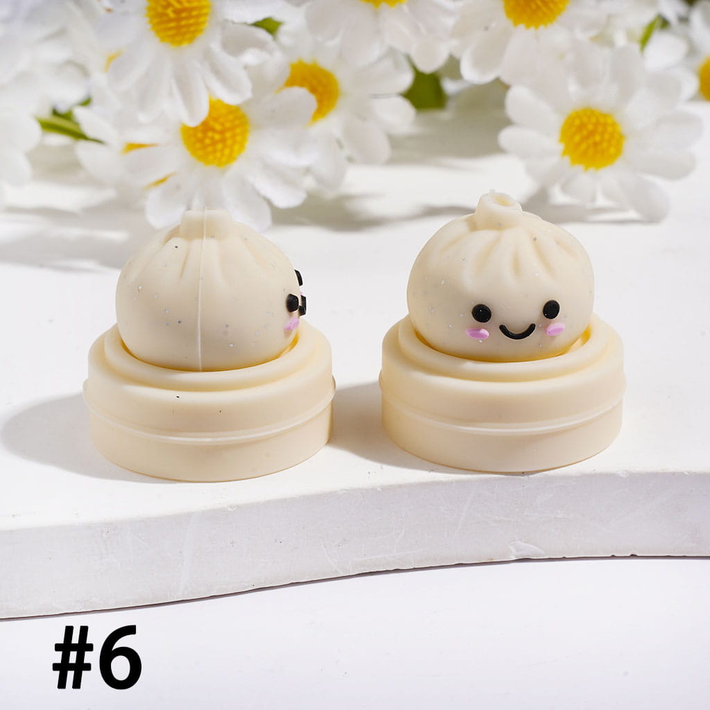 3D Smiling Dumpling with Silver Glitter on Steamer Basket Silicone Focal Beads Multi Colors