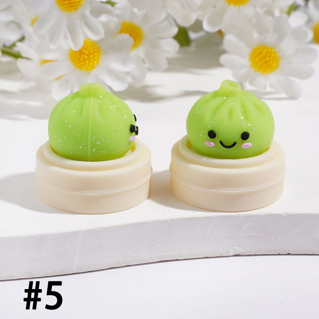 3D Smiling Dumpling with Silver Glitter on Steamer Basket Silicone Focal Beads Multi Colors