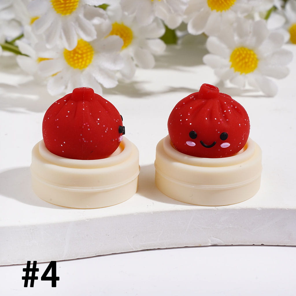 3D Smiling Dumpling with Silver Glitter on Steamer Basket Silicone Focal Beads Multi Colors