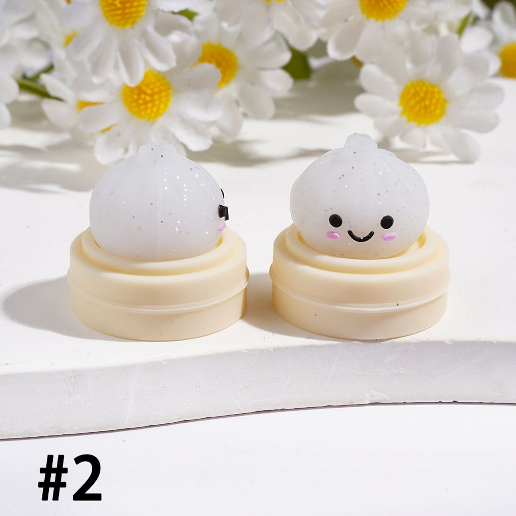 3D Smiling Dumpling with Silver Glitter on Steamer Basket Silicone Focal Beads Multi Colors