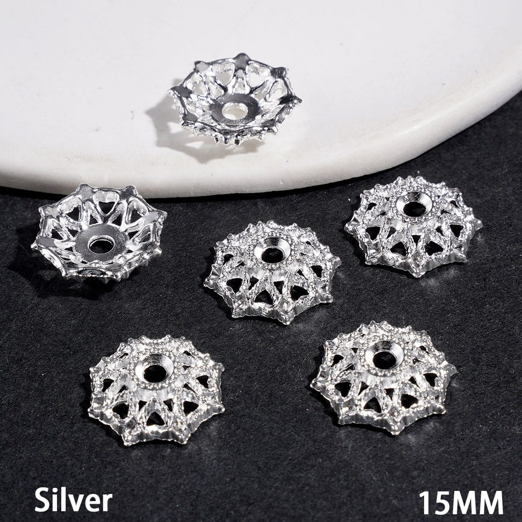 Alloy Beads Cages Hollowed Heart, Bead Cap, 15MM Multi-Color (They Fit 16MM Beads)