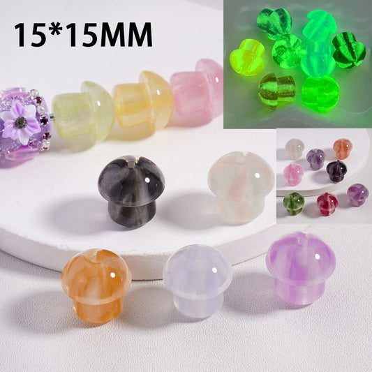 Acrylic Beads Luminous Cute Mushroom Double Color 15*15MM, Random Mix