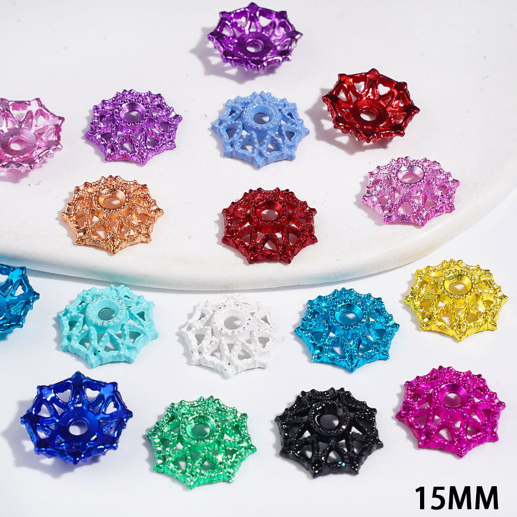 Alloy Beads Cages Hollowed Heart, Bead Cap, 15MM Assorted Colors Random Mix (They Fit 16MM Beads)