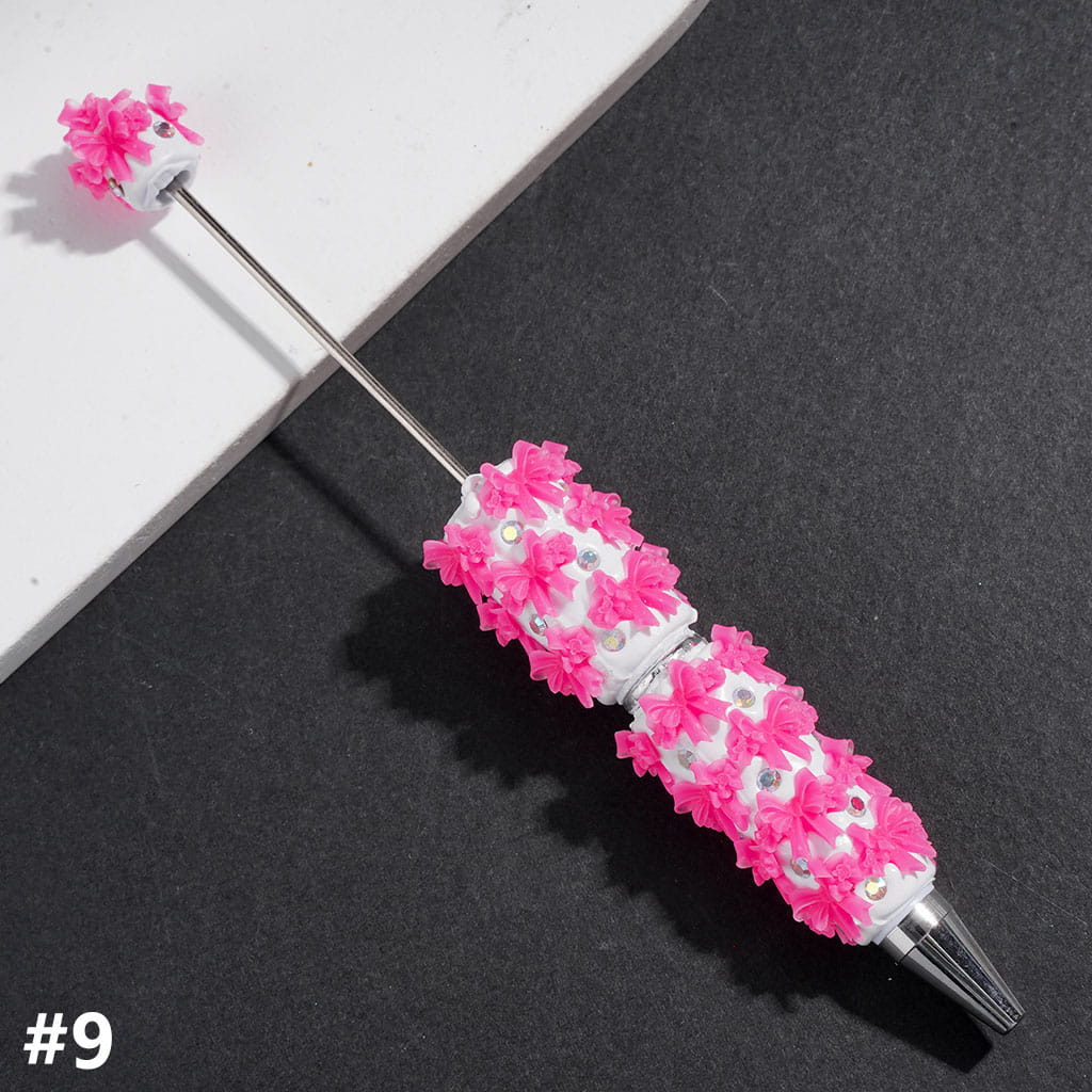 Beadable Clay Pens with Double Layered Bowtie and AB Rhinestones, Multi-Color