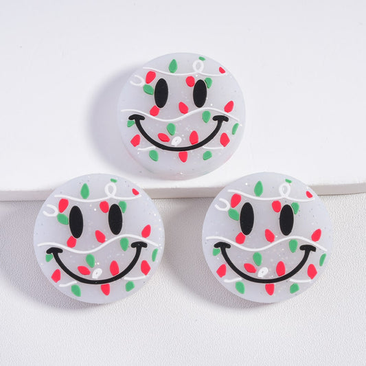 Round Silicone Focal Beads Smile Face Christmas Green Red Bulbs