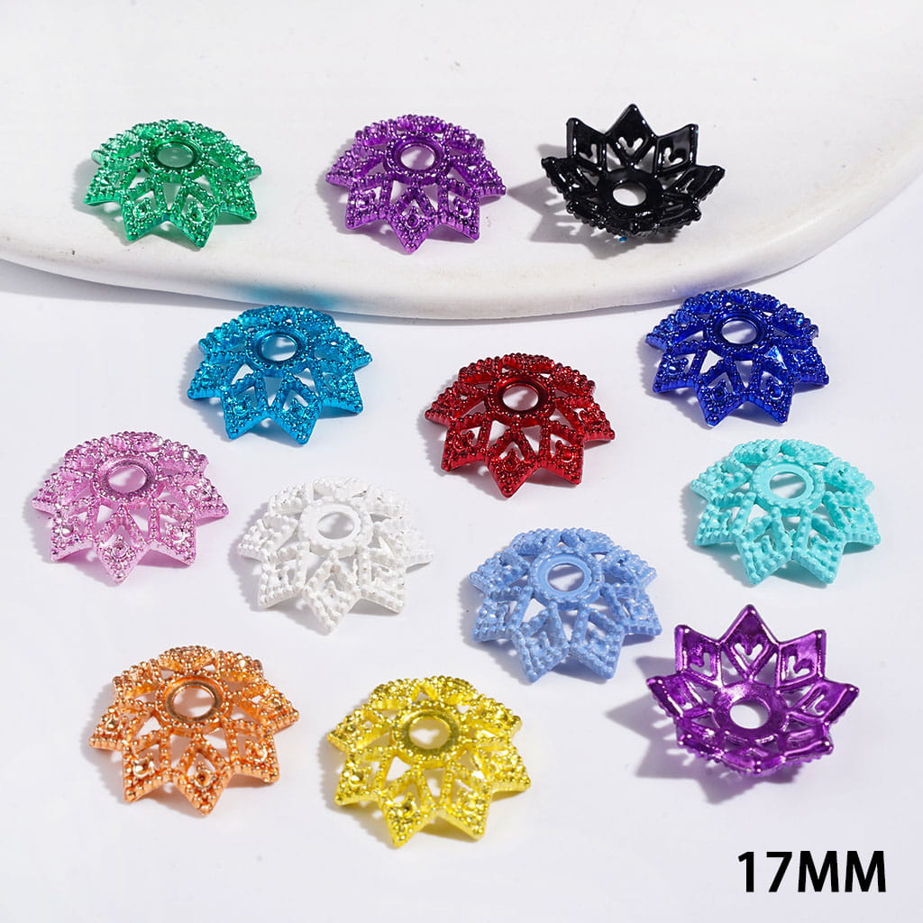 Hollowed Metal Beads Cages Eight-Petaled Lotus, Bead Cap, 17MM Assorted Colors Random Mix (They Fit 16MM Beads)
