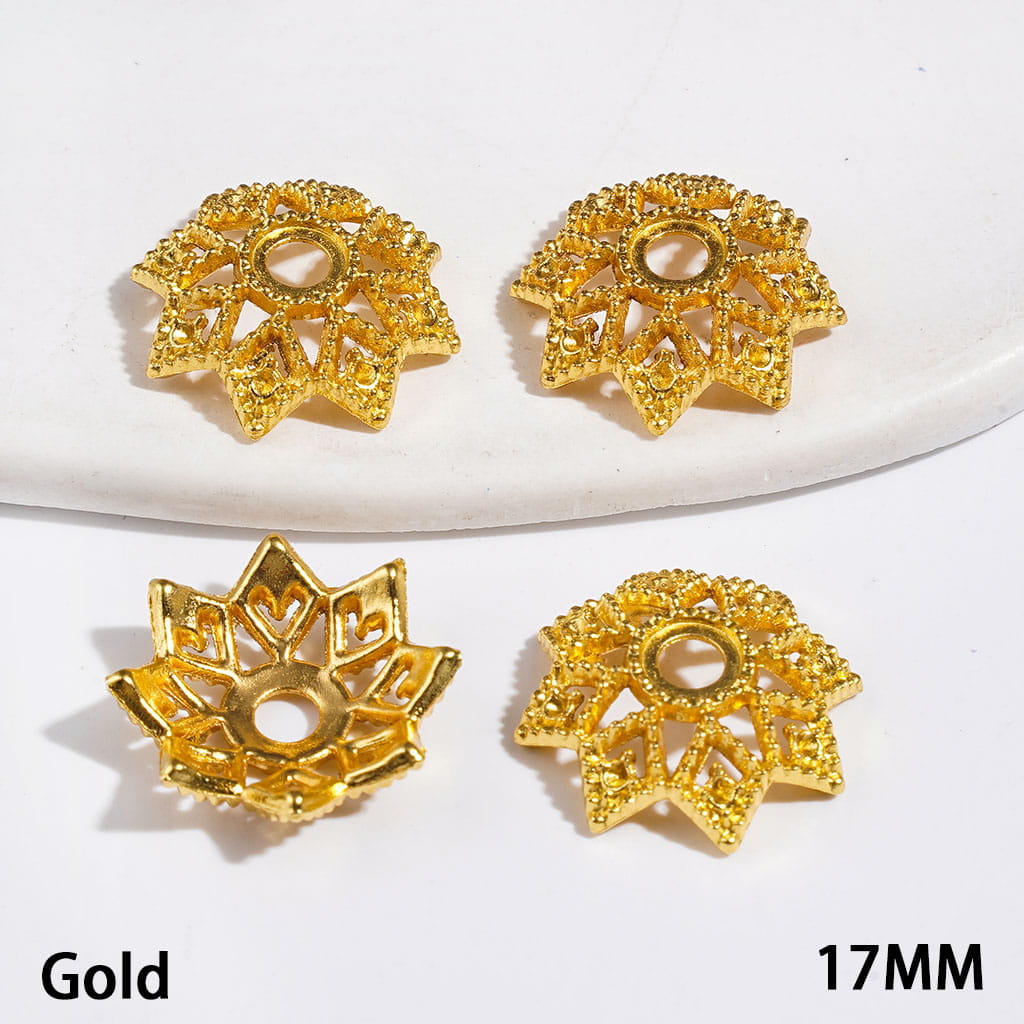 Hollowed Metal Beads Cages Eight-Petaled Lotus, Bead Cap, 17MM Multi-Color (They Fit 16MM Beads)