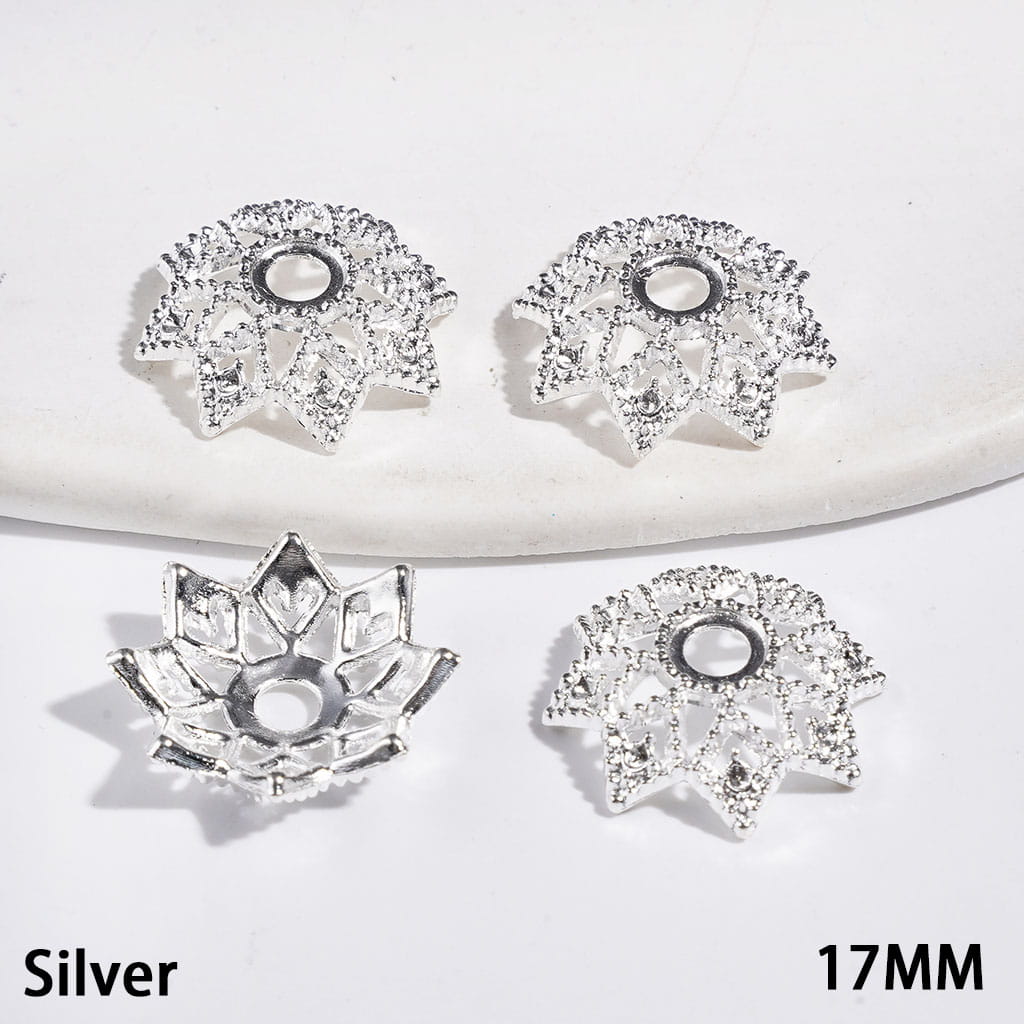 Hollowed Metal Beads Cages Eight-Petaled Lotus, Bead Cap, 17MM Multi-Color (They Fit 16MM Beads)