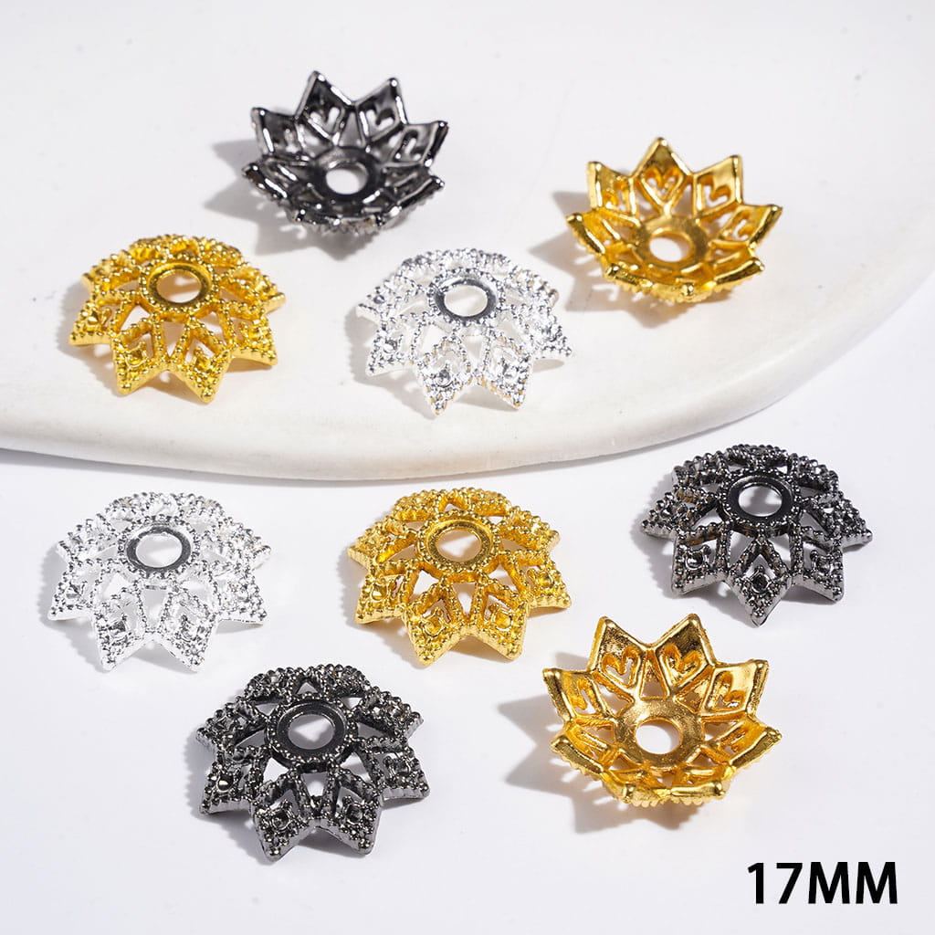 Hollowed Metal Beads Cages Eight-Petaled Lotus, Bead Cap, 17MM Multi-Color (They Fit 16MM Beads)