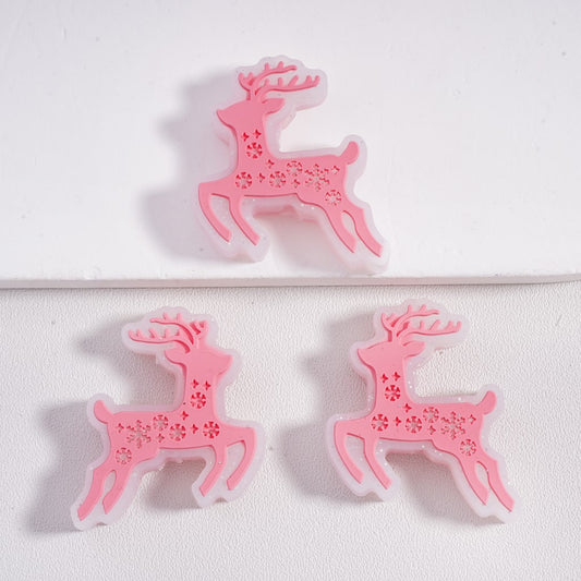 Silicone Focal Beads Cute Pink Deer Elk Christmas