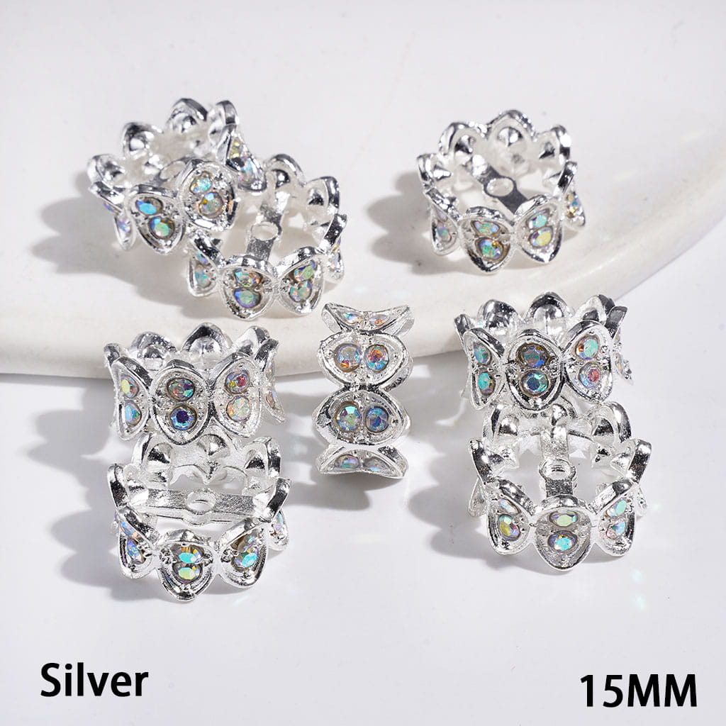Metal Spacer Beads Crown Design with AB Rhinestones, 15MM  Multi-Color (They Fit 14MM Beads)