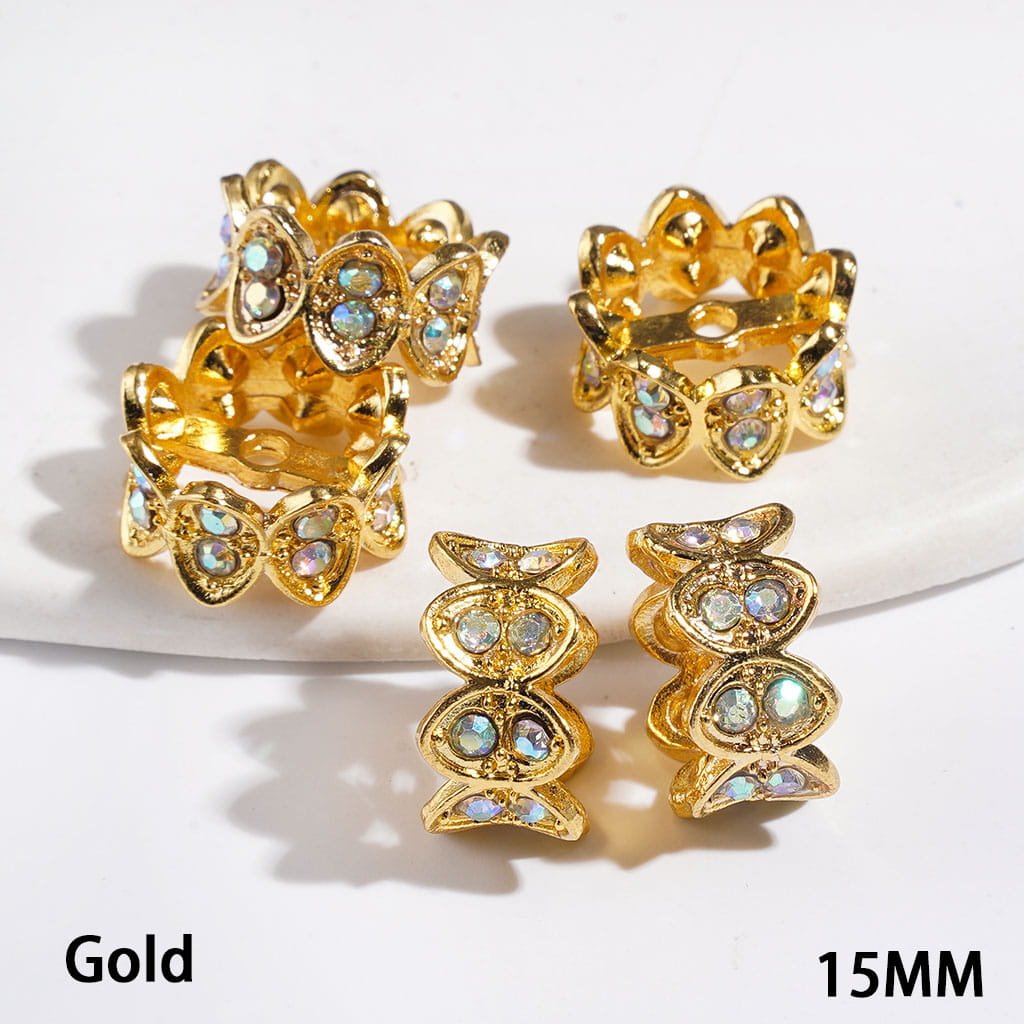 Metal Spacer Beads Crown Design with AB Rhinestones, 15MM  Multi-Color (They Fit 14MM Beads)